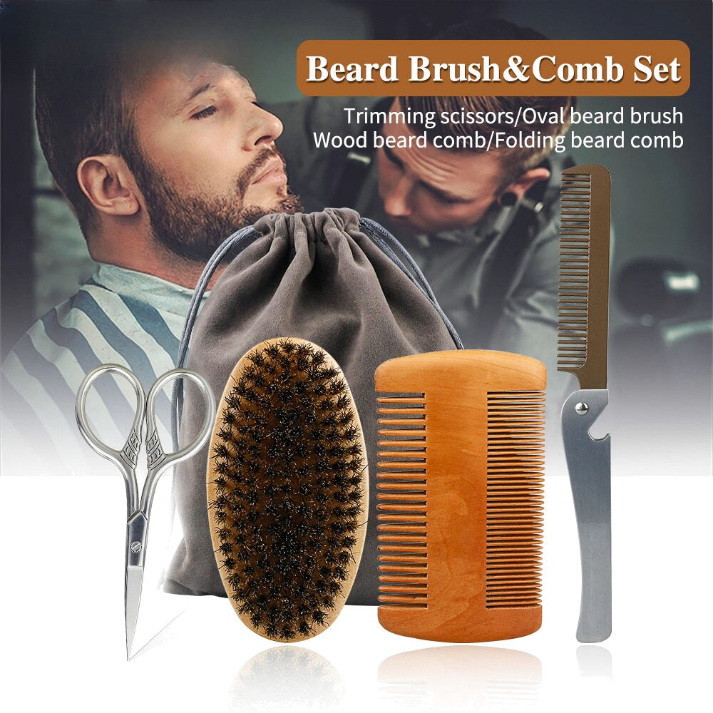 4Pcs/Set Beard Grooming Kit - Professional Barber Haircutting Comb - Haircutting Combs