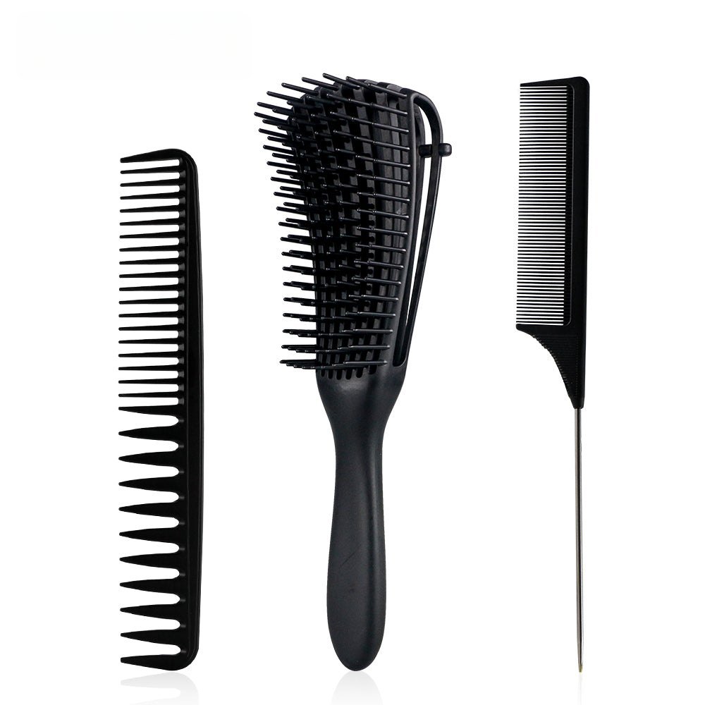 3pcs/set Black Detangle Brush Set 02 - Detangling Hair Brush for Salon Styling - Detangle Hair Brush