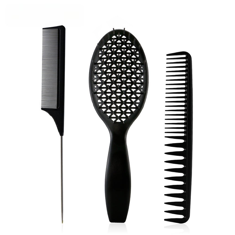 3pcs/set Black Detangle Brush Set 03 - Detangling Hair Brush for Salon Styling - Detangle Hair Brush