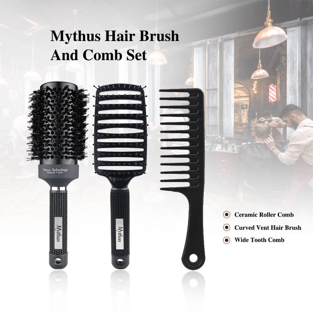 3pcs/Set Black Detangle Styling Brush Set 02 - Detangling Hair Brush for Salon Styling - Detangle Hair Brush