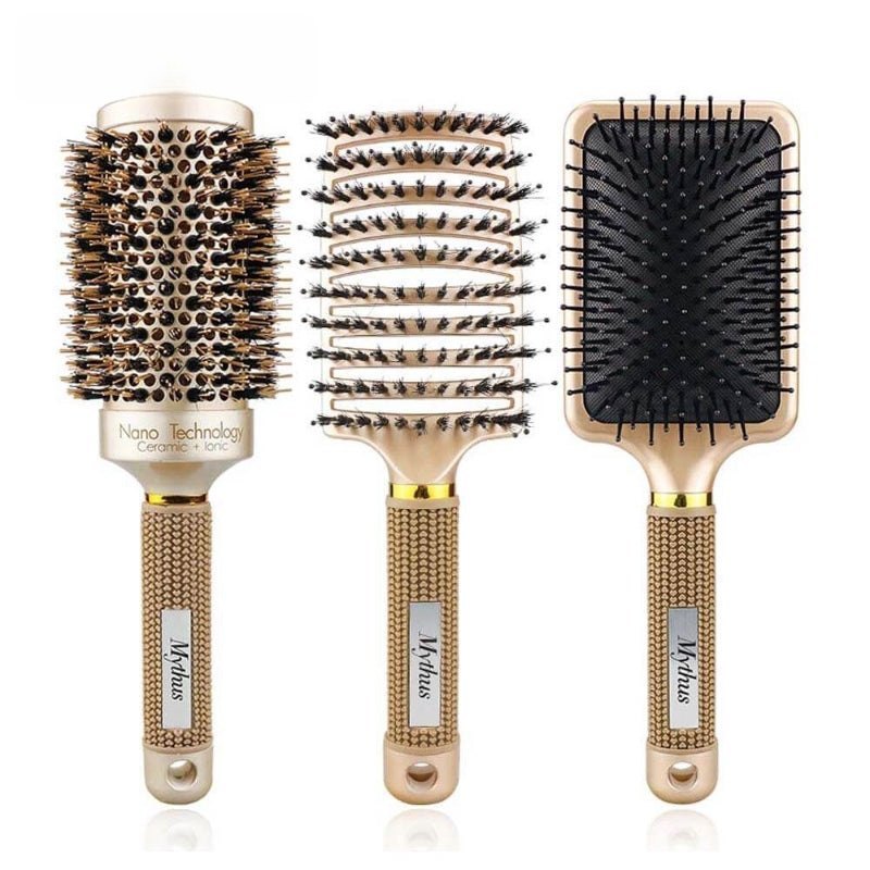 3pcs/Set Gold Detangle Brush Set 02 - Detangling Hair Brush for Salon Styling - Detangle Hair Brush