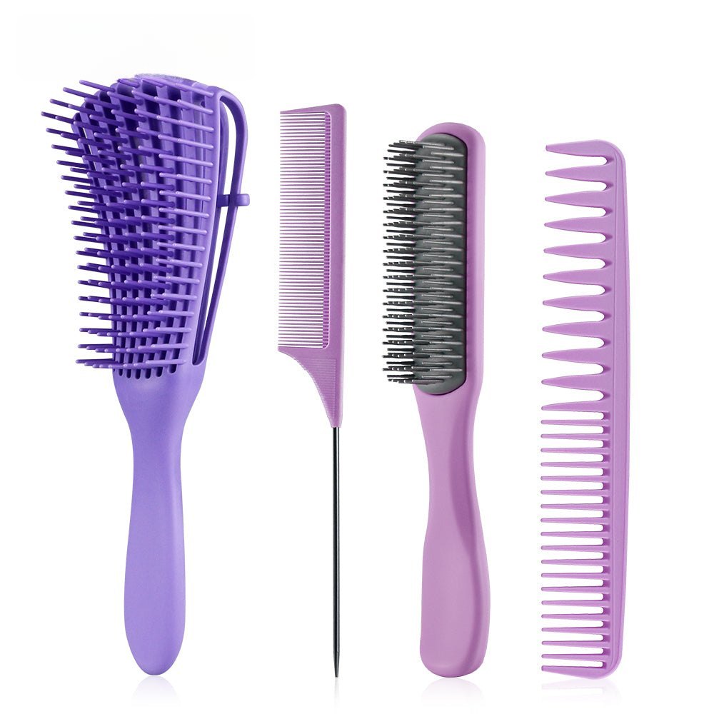 Purple 4pcs/Set Detangle Brush Set - Detangling Hair Brush for Salon Styling - Detangle Hair Brush