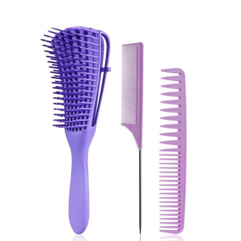 3pcs/set Purple Detangle Brush Set 02 - Detangling Hair Brush for Salon Styling - Detangle Hair Brush