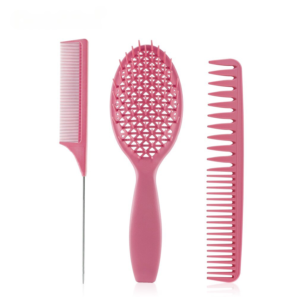 3pcs/set Pink Detangle Brush Set 03 - Detangling Hair Brush for Salon Styling - Detangle Hair Brush