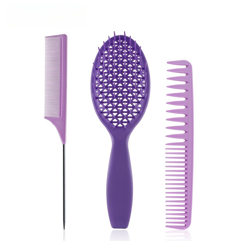 3pcs/set Purple Detangle Brush Set 03 - Detangling Hair Brush for Salon Styling - Detangle Hair Brush