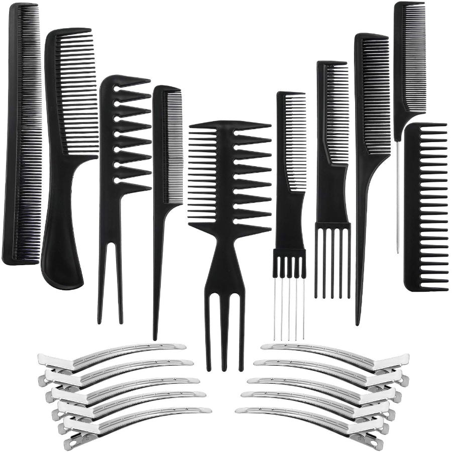 10 Pieces Hair Barber Styling Comb Set with 10 Pieces Duck Bill Clips - Professional Hair Cutting Comb Set - Hair Cutting Comb Set
