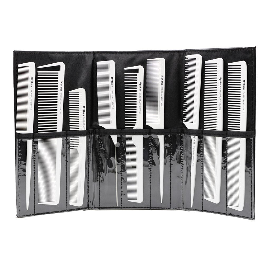 9pcs White Carbon Antistatic Hairdresser Comb with Bag - Professional Hair Cutting Comb Set - Hair Cutting Comb Set