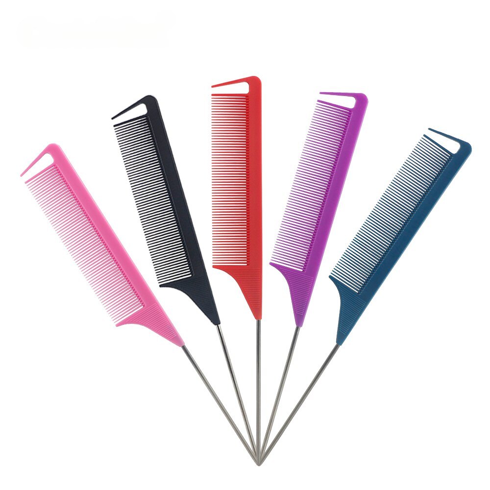 5pcs/pack Long Handle Rat Tail Comb Five Colors - Professional Hair Cutting Comb Set - Hair Cutting Comb Set